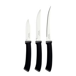 Jogo de Facas Felice em Inox e Cabos em Polipropileno Preto 3 Peças - Tramontina 
