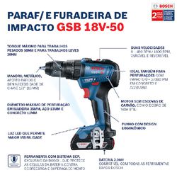 Parafusadeira de Impacto GSB 18V-50 Bateria e Maleta - Bosch