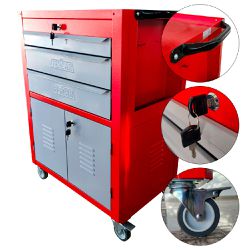 Carrinho Para Ferramentas Fechado Com 3 Gavetas Vermelho (C06) - Fercar