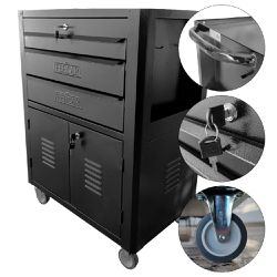 Carrinho Para Ferramentas Fechado Com 3 Gavetas Todo Preto (C06) - Fercar