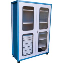 Armário Fechado Com Visor de Vidro, 5 Gavetas e 7 Prateleiras Azul (1519) - Fercar