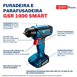 Parafusadeira Furadeira Bosch GSR 1000 Smart 12V com bateria