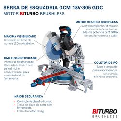 Serra Esquadria Bosch GCM18V-305GDC Brushless 2000W 18V SB, com disco