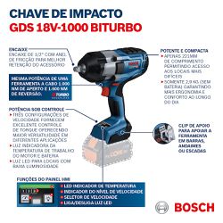 Chave de Impacto a bateria Bosch GDS 18V-1000 BITURBO BRUSHLESS 18V, SB