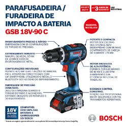 Parafusadeira / Furadeira de Impacto á Bateria 18V Brushless - SB (GSB 18V-90C) - Bosch