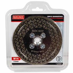 Disco Diamantado Para Corte e Desbaste M14 x 115mm (793,0001) - Rocast