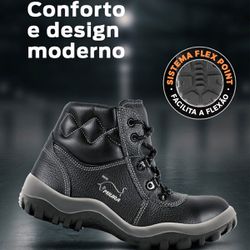 Botina Gran Luxo Preta Com Biqueira Plástica (4855GL) - Safetline