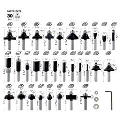 Jogo de fresas misto Bosch Standard encaixe de 1/4'' 30 peças