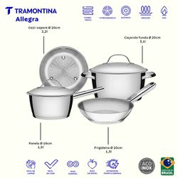 Jogo de Panelas Allegra em Aço Inox Com 4 Peças (65660/270) - Tramontina