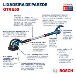 Lixadeira de parede GTR 550 Bosch, 550W em maleta