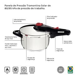 Panela de Pressão Solar Aço Inox e 5 Dispositivos de Segurança 6L - Tramontina 