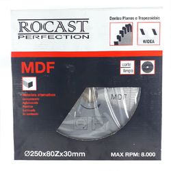 Serra Circular Com Pastilha de MD Para MDF 250mm x 80D (121,0001) - Rocast