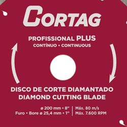 Disco de Corte Diamantado Profissional Plus 200mm 8Pol. 7.600rpm - Cortag