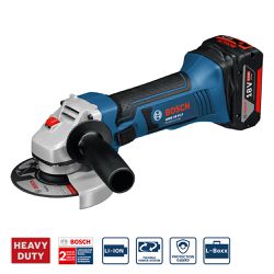 Esmerilhadeira Angular Bateria 4 ½'' GWS 18V-LI, 18V c/ 2 Baterias 4,0Ah,1 Carregador Rápido 220V, em Maleta L-BOXX Bosch