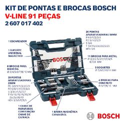 Kit de Pontas e Brocas em Titânio Bosch V-Line 91 Peças