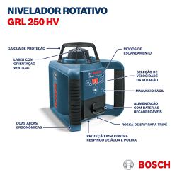 Nível a laser rotativo Bosch GRL 250 HV, 250m, em maleta