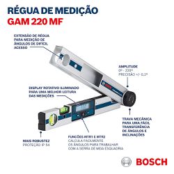 Medidor de ângulos Bosch GAM 220 MF até 220º
