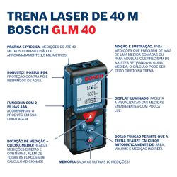 Trena Laser Bosch GLM 40 alcance 40m com bolsa protetora