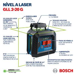 Nível Laser Verde de Linhas Cruzadas GLL 2-20G 10m - Bosch 