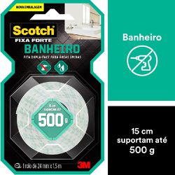 Fita Dupla Face Scotch Fixa Forte Banheiro 24mm x 1,5m (HB004488316) - 3M