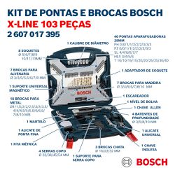Kit de Pontas e Brocas em Titânio Bosch X-Line 103 Peças