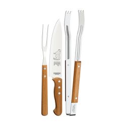Jogo para Churrasco em Aço Inox e Cabos de Madeira Natural 3 Peças - Tramontina