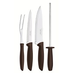 Jogo de Churrasco Plenus em Inox e Polipropileno Marrom 4 Peças - Tramontina