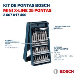 Kit de Pontas para parafusar Bosch Mini X-Line com 25 Peças