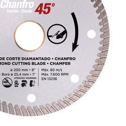 Disco Diamantado Chanfro 45º 200x25,4mm 61681 - Cortag