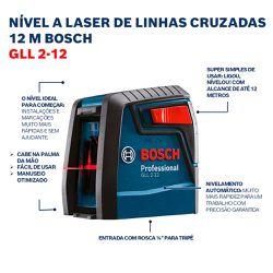 Nível a Laser Bosch GLL 2-12 Alcance 12m com Suporte