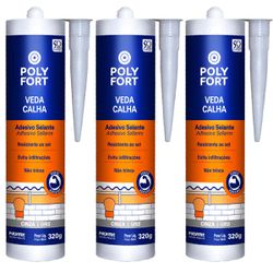 Kit 3 Selantes Adesivo Veda Calhas - Cinza 320g (ZD002) - Pulvitec