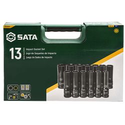 Jogo de Soquete de Impacto Parede Fina Com 13 Peças (ST34398T) - Sata
