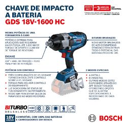 Chave de Impacto GDS 18V-1600HC Com Bateria e Carregador 18V (06019M10E1) - Bosch