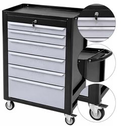 Carrinho Para Ferramentas Fechado Com 6 Gavetas Preto (C08) - Fercar