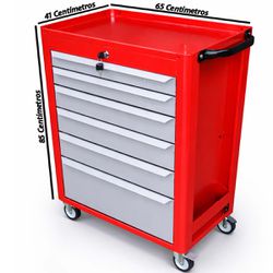 Carrinho Para Ferramentas Fechado Com 6 Gavetas Vermelho (C08) - Fercar