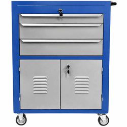 Carrinho Para Ferramentas Fechado Com 3 Gavetas Azul (C06) - Fercar