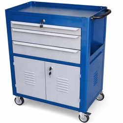 Carrinho Para Ferramentas Fechado Com 3 Gavetas Azul (C06) - Fercar