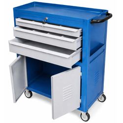 Carrinho Para Ferramentas Fechado Com 3 Gavetas Azul (C06) - Fercar