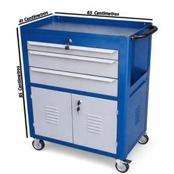 Carrinho Para Ferramentas Fechado Com 3 Gavetas Azul (C06) - Fercar
