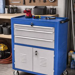 Carrinho Para Ferramentas Fechado Com 3 Gavetas Azul (C06) - Fercar