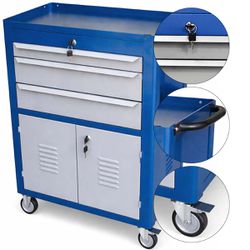 Carrinho Para Ferramentas Fechado Com 3 Gavetas Azul (C06) - Fercar