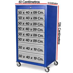 Armário Gaveteiro Com Rodas e 08 Gavetas Azul (126) - Fercar