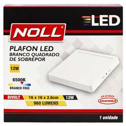 Plafon Quadrado de Sobrepor Branco 12W - 6500K (520,0081) - Noll LED