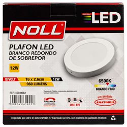 Plafon Redondo de Sobrepor Branco 12W - 6500K (520,0082) - Noll LED