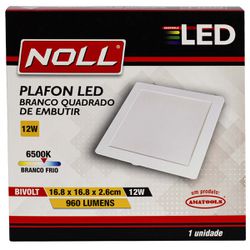 Plafon Quadrado de Embutir Branco 12W - 6500K (520,0079) - Noll LED