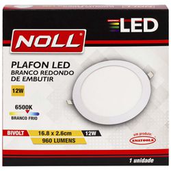 Plafon Redondo de Embutir Branco 12W - 6500K (520,0080) - Noll LED