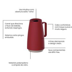 Bule Térmico Exata em Plástico Vermelho Com Ampola de Vidro 500ml (61636/056) - Tramontina