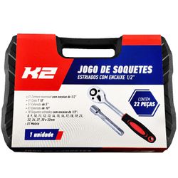 Jogo de Soquetes Estriados Com 22 Peças 1/2'' (20-211-S10) - K2