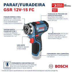 Furadeira e parafusadeira Bosch GSR 12V-15 FC, 2 baterias e maleta