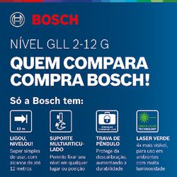 Nível a Laser de linhas verdes cruzadas 12 metros Bosch GLL 2-12 G 